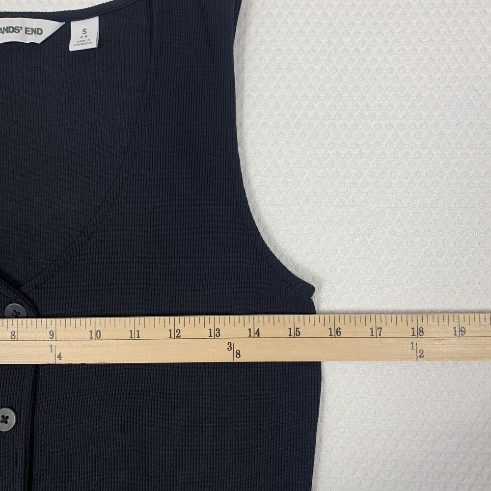Lands’ End Sweater Vest Knit Women’s S Black Ribbed Button Down - Picture 7 of 11